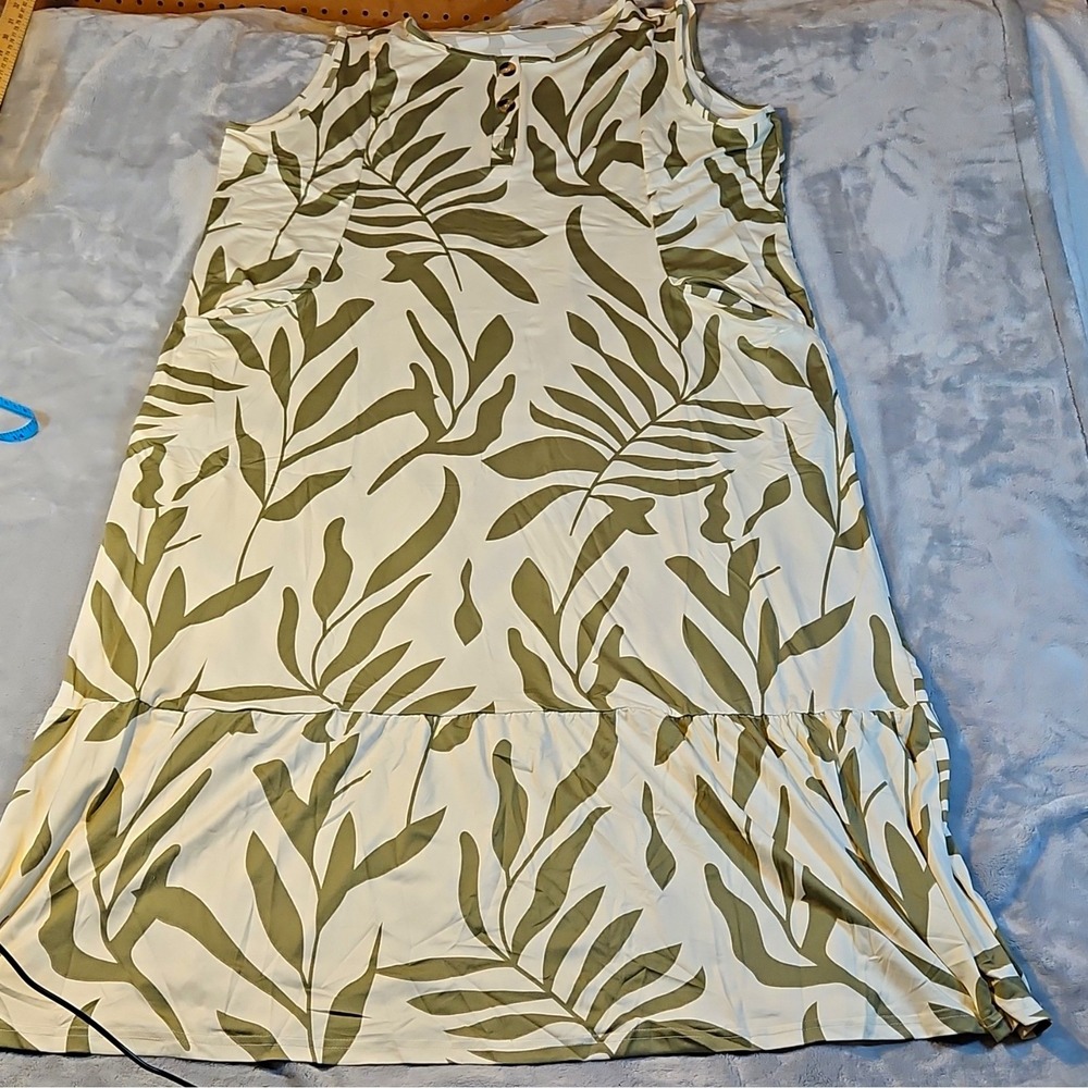 WNEEDU Womens Leaf Tropical Sleeveless Shift Dress Pockets Knit Stretch 2XL
